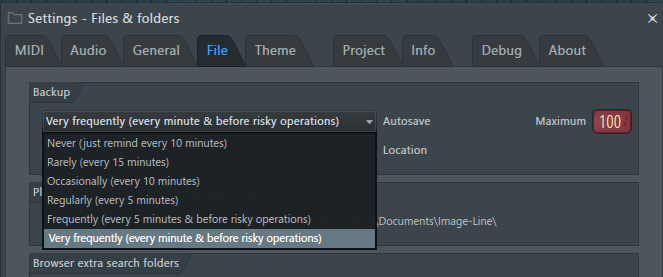 Autosave-Frequenz und maximale Anzahl für ein Backup in FL Studio einstellen