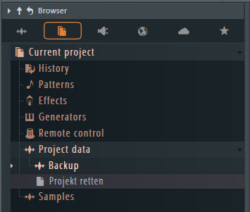 Backup-Ordner im FL-Studio-Browser mit gespeicherten Projektversionen