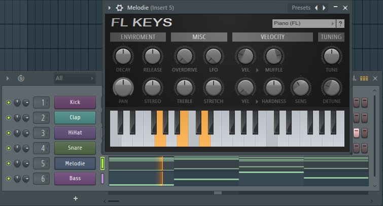 FL Keys als Instrument über dem Channel Rack in FL Studio