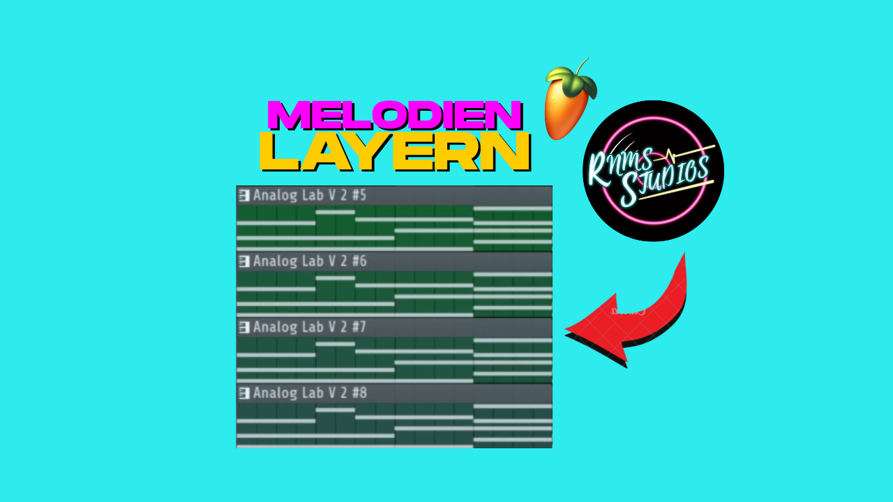 Layering in FL Studio mit mehreren untereinander angeordneten Instrumentenspuren in der Playlist