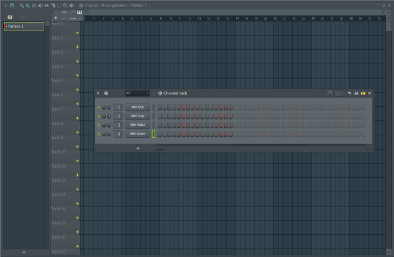 Playlist und Channel Rack in einem FL Studio Projekt für Anfänger