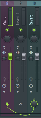 Mixer-Track mit einem Reverb-Send beim Routing in FL Studio