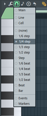 Geöffnetes Snap-to-Grid-Menü in der Piano Roll in FL Studio